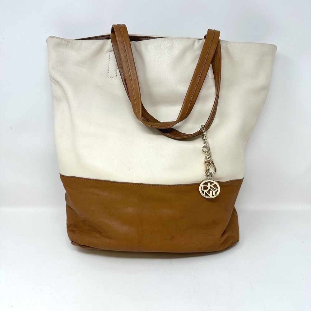 DKNY Two-Tone Leather‎ Tote Cream Cognac